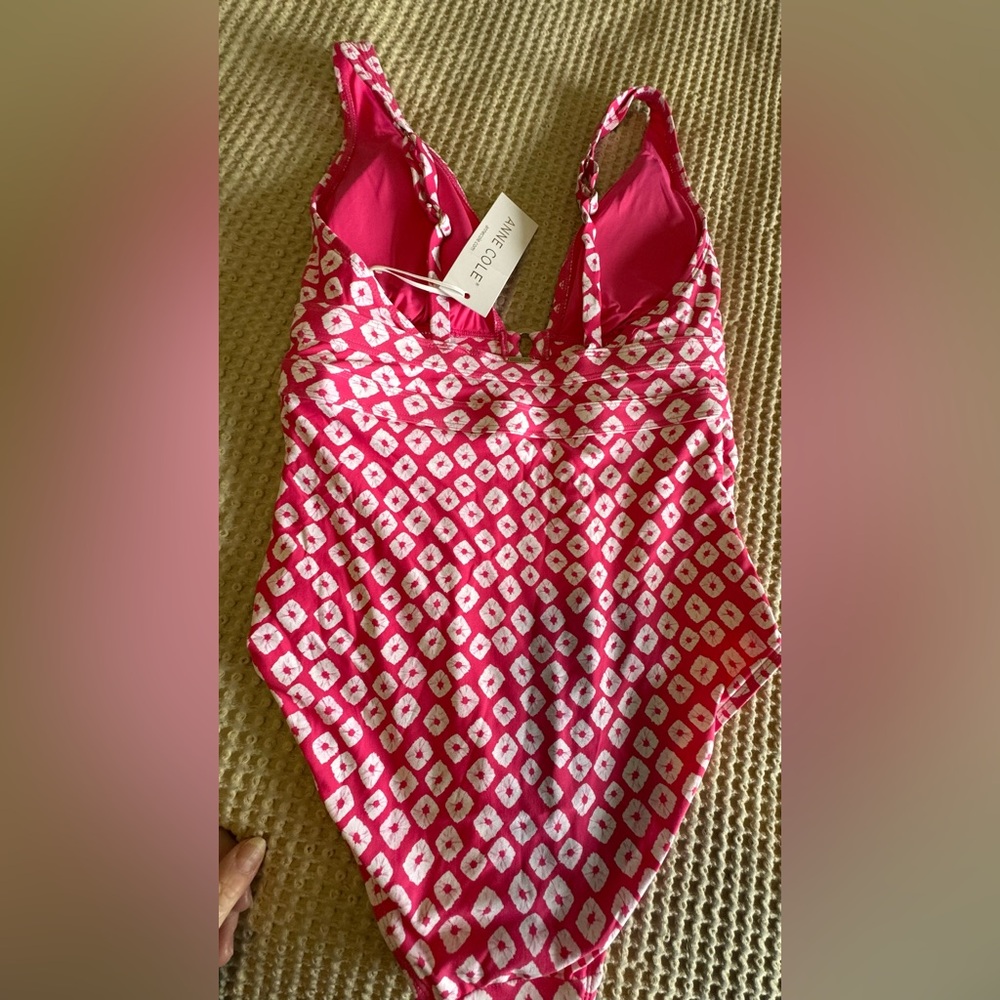 Ann Cole Shibori Geo Double Ring Plunge Front One Piece Swimsuit Sz 6 - Picture 8 of 10
